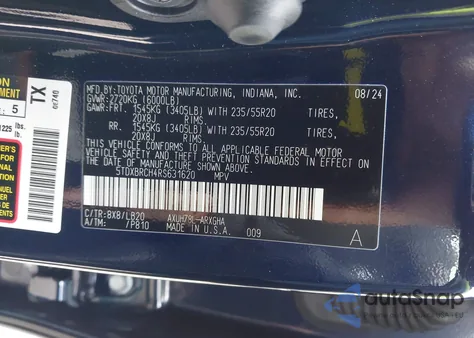 2024 Toyota Highlander Hybrid Limited из США, поврежденный, VIN 5TDXBRCH4RS631620